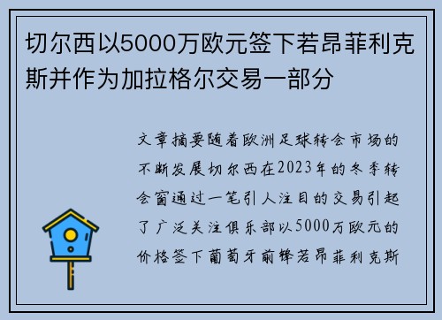 切尔西以5000万欧元签下若昂菲利克斯并作为加拉格尔交易一部分